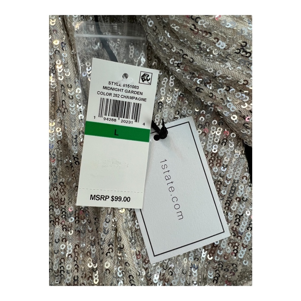 🆕 ✨ NWT 1.STATE Midnight Garden Sequin Bell Sleeve Blouse | Women’s Sz L - Picture 8 of 10